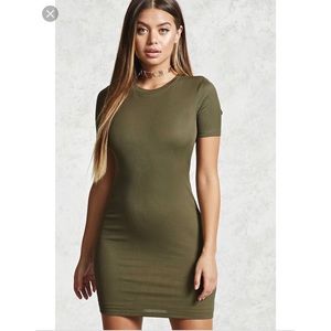 Olive Green Ribbed Dress